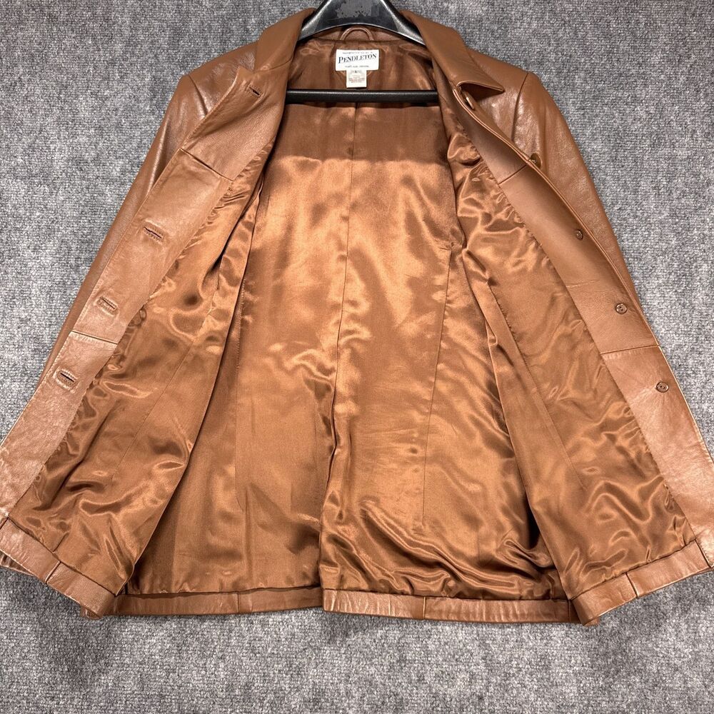 Pendleton Large Genuine Leather Jacket Brown Button Front Classic Collar Soft - Picture 4 of 5